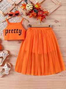 Set di <span class=keywords><strong>abbigliamento</strong></span> <span class=keywords><strong>estivo</strong></span> per ragazze senza maniche gilet gonna a rete per bambini vestiti per ragazza adolescente Set di <span class=keywords><strong>abbigliamento</strong></span> per bambini - Product Image 2