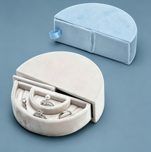Semicircle Velvet Jewelry <b>Box</b>, Pastel Color Small Jewelry Organizer, Travel Accessory <b>Holder</b> for Rings, <b>Earrings</b> and Pearls - Product Image 4