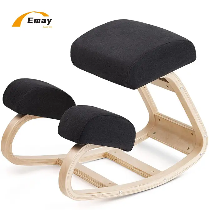 Ergonomic Wooden Kneeling Office Furniture Chair Friendly Design Memory Cushion Rolling Birch Wood Chair Correct Sitting Posture