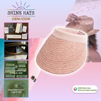 2026 OEM Shinehats Visière de soleil rose pour femme, en paille, à calotte ouverte, pour l'été, la plage et le bord de mer, avec design de logo personnalisé