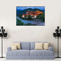 Affiche murale du temple de la Montagne Brumeuse, paysage du monastère de Bhutan Taktsang, peinture numérique sur toile, décoration pour salon de maison d'hôtes