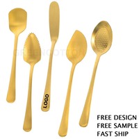 Cuillère à dessert en acier inoxydable 304 avec logo personnalisé, finition dorée mate, cuillère multifonctionnelle pour café et gâteau, vaisselle durable
