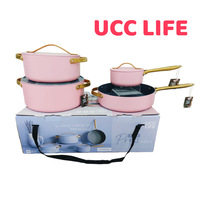 UCC LIFE Ensemble de 7 ustensiles de cuisine antiadhésifs en céramique avec marmite, faitout, poêle et wok