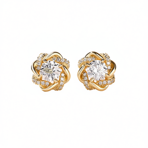 Orecchini a perno in oro E2363 con diamante rotondo e design floreale, montatura a griffe, gioielli raffinati da donna per matrimonio, stile classico - Product Image 1