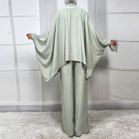 5 Warna Atasan Kancing Lengan Kupu-kupu Bahan Linen Crepe Lembut dan Bernapas, Celana Longgar Kasual, Set Pakaian Lebaran Muslimah Dubai