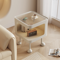 Table d'appoint de chevet simple en verre trempé style crème, petite table d'appoint en fer pour chambre à coucher, plateau 35/40cm