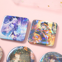 Badges en métal vierges personnalisés avec logo Anime, en fer blanc, holographiques, laser, avec épingle de sûreté, vente en gros
