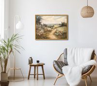 12X16 Pouces Encadré Vintage Style Campagne Paysage Toile Mur Art Imprimer Ferme Wildflower Prairie Affiche pour Salon