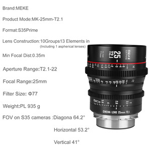 MEKE 25MmT2, 1 S35Lente de película principal EFInstalar cámara de película camcorderEOS <span class=keywords><strong>C100</strong></span> Mark II C200 EOS 300 Mark II BMPCC - Product Image 4