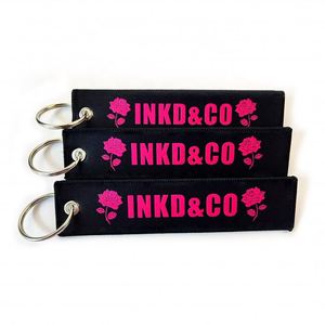 Custom Design logo Jet Tag Fabric Keychains for Wholesale Gifts Embroidery Car with Keytag Woven Embroidered Keychain <b>Ring</b> - Product Image 1