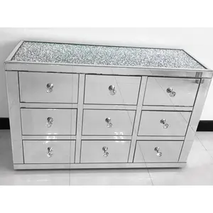 Armoire à miroir avec diamants écrasés, 9 tiroirs, nouveauté, meilleure vente