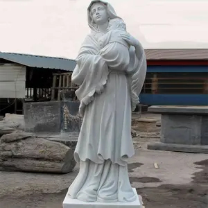 户外装饰真人大小基督教宗教石像母亲玛丽亚雕塑手工雕刻白色大理石玛丽雕像