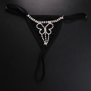 Moda delicada flor hueca mariposa diamantes de imitación Tanga cintura cuerpo cadena brillo diamante mariposa cristal calzoncillos bragas - Product Image 5