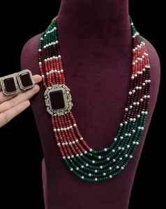 Long necklace <b>beads</b> With earings Premium quality Necklace <b>Set</b> Fashion Jewelry for Girls and Women's Party Wear - Product Image 3