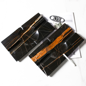 ขายร้อนหรูหราสีดําทองหินธรรมชาติหินอ่อน <span class=keywords><strong>Ashtray</strong></span> สําหรับซิการ์ - Product Image 1