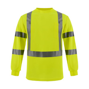 T-<span class=keywords><strong>shirt</strong></span> de sécurité haute visibilité en polyester fluorescent ANSI CLASSE 2 avec logo personnalisé et poche poitrine - Product Image 2
