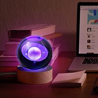 Boule de cristal transparente 3D avec système solaire galaxie, lumière nocturne pour décoration de bureau et de maison, vente chaude