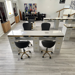 Mesa de Manicura Doble con Superficie de Mármol y Cajones, Tamaño Personalizable para Salones de Uñas y Estudios, Muebles de Salón Duraderos - Product Image 2