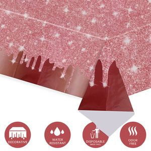 Nappe jetable en plastique or rose 137x274cm, paillettes scintillantes, pour fête, mariage, résistante à l'huile et aux taches - Product Image 5