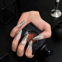 Faux ongles à presser blanc argenté, design effet métal liquide, longs, forme amande, en acrylique, 10 pièces, personnalisables pour salons de manucure et fournisseurs de SPA