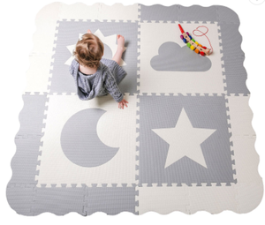 Alfombra <span class=keywords><strong>de</strong></span> juego <span class=keywords><strong>de</strong></span> espuma <span class=keywords><strong>eva</strong></span> para niños, protección segura, sin químicos, gris, blanco, sol, <span class=keywords><strong>luna</strong></span>, estrellas, nube, para gatear - Product Image 1