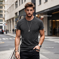 T-shirt uni à col rond gris anthracite pour homme, 100% coton jersey 220g, haut décontracté uni