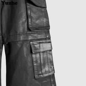 Celana Kulit Pria Model Terbaru OEM Black Cargobelas, Desain Kustom, Kasual, Pinggang Sedang, Ritsleting, Bergaya, Dapat Dilepas - Product Image 4