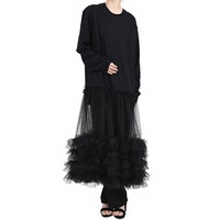 Robe pull décontractée noire ample pour femme, style coréen, avec ourlet en maille multi-niveaux et coutures, anti-statique, collection automne Design Sense