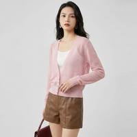 Nouveau design élégant, cardigan en maille respirante en mélange de lin, léger et décontracté, rose, pour le bureau et le quotidien