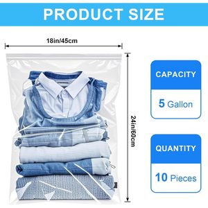 ZHEWTOEN Grands sacs de rangement en plastique de 5 gallons, 18 x 24, refermables, transparents, avec fermeture éclair, pour organiser les vêtements dans le placard ou en camping - Product Image 2
