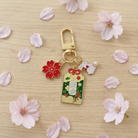 Porte-clés personnalisé OEM ODM, pendentif émaillé Lapin Porte-Bonheur Fleur de Cerisier, amulette Fortune, Richesse, Santé