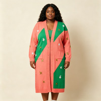 Ensemble de vêtements pour femmes à manches longues, nouvelle collection, robe et cardigan long brodé à ouverture frontale, pull en maille torsadée