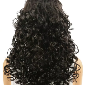 วิกผมลอนยาวแบบเซ็กซี่สำหรับผู้หญิง ผมหยักศกสีดำ หน้าม้าตรง ปิดผมได้ทั้งศีรษะ ทำจากเส้นใยทนความร้อนสูง - Product Image 4