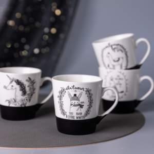 Tasses à café en céramique mignonnes et fantaisistes, <span class=keywords><strong>licorne</strong></span> et lama, design à fond noir, cadeau adorable pour les adolescents et les amoureux des animaux - Product Image 3