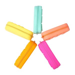 Love Heart-Shaped Macaron Color Silicone Stationery & <b>Makeup</b> Storage Pencil <b>Case</b> Bag Large Capacity Washable Yellow Pink Green - Product Image 5