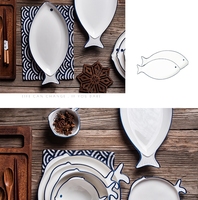 Plaques ovales en céramique en forme de poisson, avec ligne bleue peinte à la main, de style chinois japonais, pour le service, article à la maison, restaurant, 1 pièce