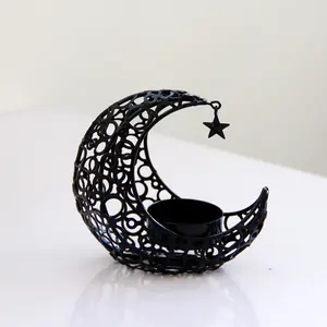 Metal demir zanaat ay şekli arapça tütsü brülör Eid ramazan şamdan ev masası dekorasyon için hilal tütsü tutucu