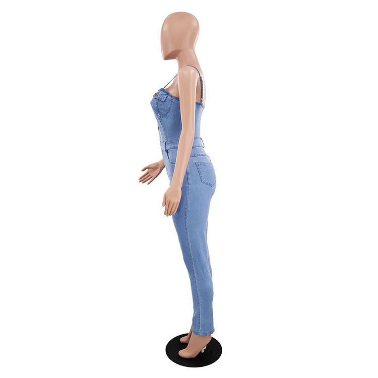 2021 Spring dropship fashion style plain denim one piece jumpsuit women