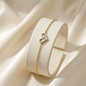 สร้อยข้อมือเพชรรูปหัวใจลายลูกฟูกทองคำแท้ 14K งานแฮนด์เมดสุดโรแมนติก ของใหม่ล่าสุด เครื่องประดับชั้นดีสำหรับผู้หญิง ของขวัญวันครบรอบ - Product Image 5