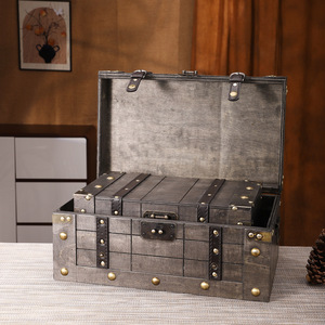 Suo Jun Vintage Wooden <b>Storage</b> Box With Lock Large Capacity Retro Decorative Treasure <b>Chest</b> Household Organizer - Product Image 1