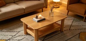 Table basse moderne en bois massif avec étagère de rangement, meubles de salon scandinaves - Product Image 5