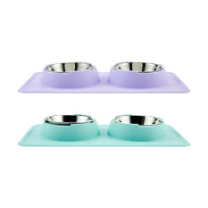 Bols pour animaux de compagnie durables et écologiques de couleur personnalisée, 2 bols en acier inoxydable avec tapis en silicone antidérapant anti-déversement - Product Image 2