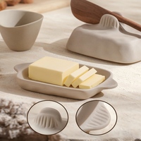 Ensemble de beurrier rectangulaire en céramique avec couvercle, fait main, en terre cuite texturée, spécial cuisine - Vente chaude