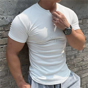 Streetwear de haute qualité 240Gsm T-shirts pour hommes T-shirts personnalisés en coton Spandex côtelé col en <span class=keywords><strong>V</strong></span> pour hommes - Product Image 3