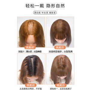 ผมต่อแบบเส้นตรง 40 ซม. ทนความร้อนสูง ทำจากผมแท้สำหรับผู้ชาย พร้อมผมหน้าม้าและแสกข้าง - Product Image 4