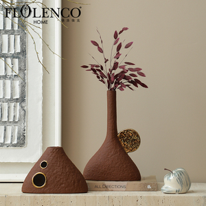 Pour Flolenco Art déco Design bouche étroite terre cuite <span class=keywords><strong>Vase</strong></span> de table en céramique poignée en or scène de montagne pour la vie intérieure de la maison - Product Image 1