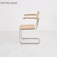 Fauteuil d'appoint moderne en bois style Mid-Century pour restaurant, café, avec dossier en rotin tressé, pour salle à manger