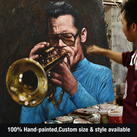 Peinture à l'huile personnalisée de portrait de trompettiste musicien fait main à partir de photo, réaliste à impressionniste, art mural sur toile pour l'intérieur de la maison