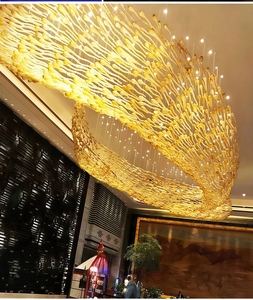 JYLIGHTING Lampadario Decorativo in Vetro a Forma di Nastro 3D, Grande Lampadario in Vetro Personalizzato per Hotel, Lobby, Villa - Product Image 1