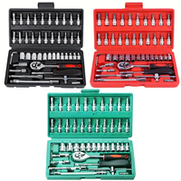 Juego de Llaves de Trinquete de Acero al Carbono de 46 Piezas, Juego de Herramientas de Reparación Automotriz Multifuncional Duradero con Estuche Rígido OEM